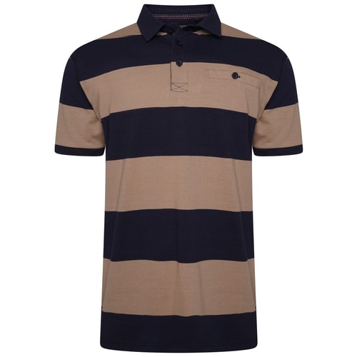 KAM Striped Rugby Polo Navy/Taupe 